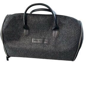 John Varvatos Gray Felt Wool Duffel Bag Suit Weekender Travel Tote Leather